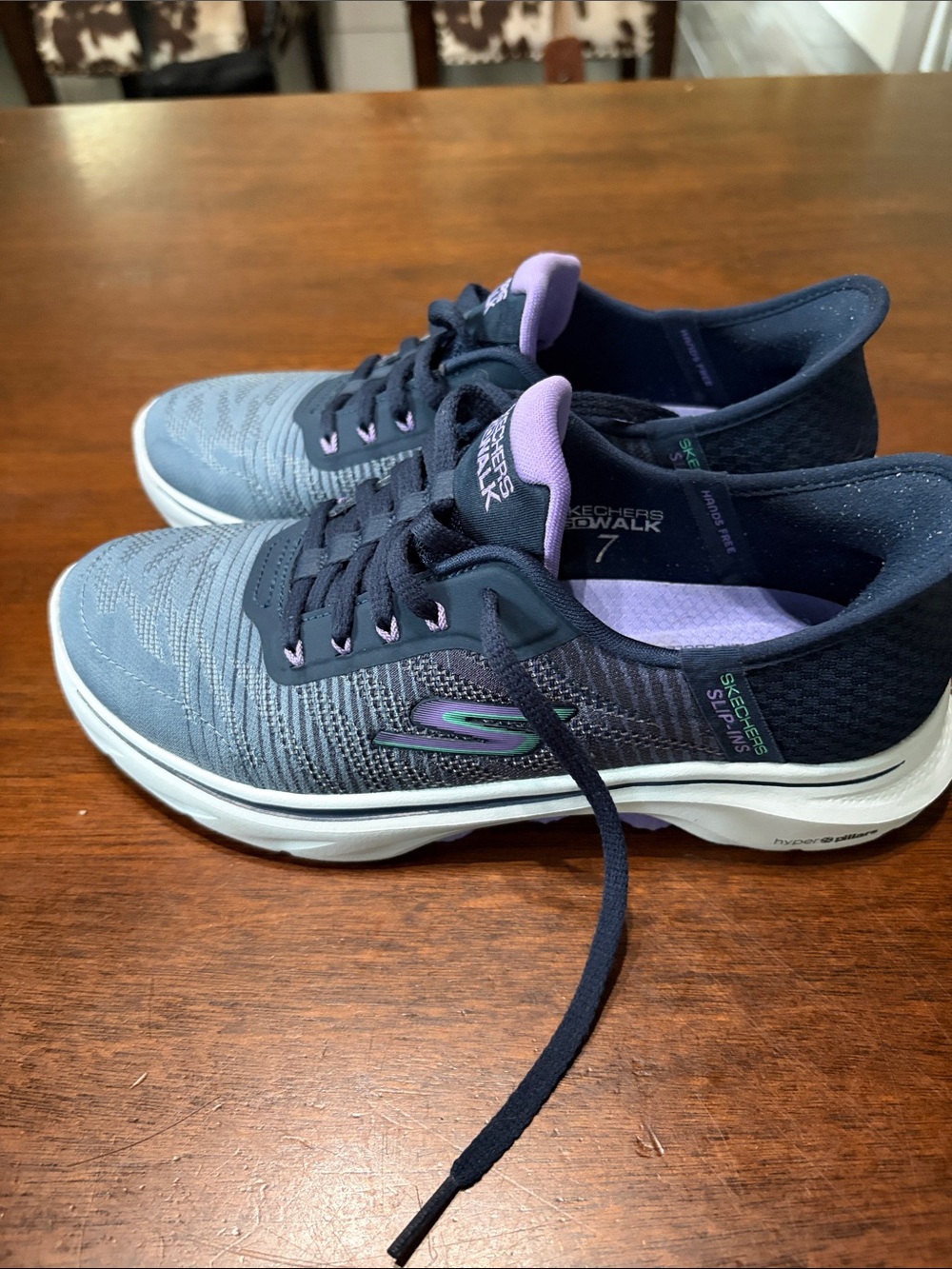 Skechers GOwalk Knit Slip-On Trainers in Gray and Purple